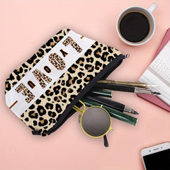 Leopard Print Cosmetic Bag Love You Pattern Clutch Purse