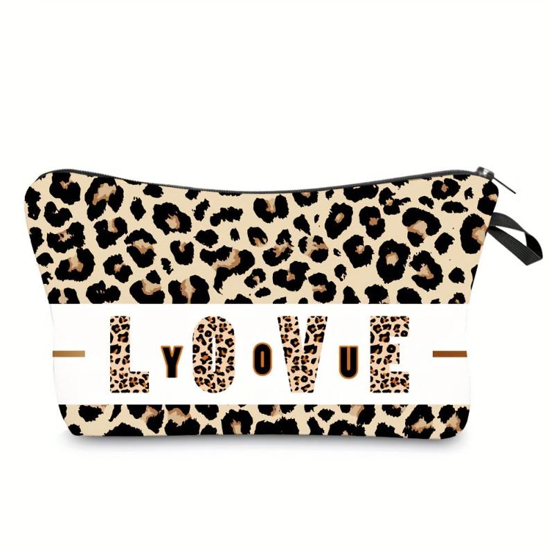 Leopard Print Cosmetic Bag Love You Pattern Clutch Purse