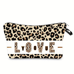 Leopard Print Cosmetic Bag Love You Pattern Clutch Purse