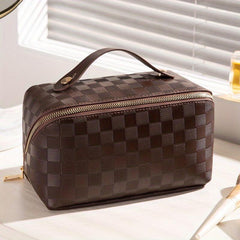 Checkerboard Travel Cosmetic Bag Portable Makeup Storage Bag