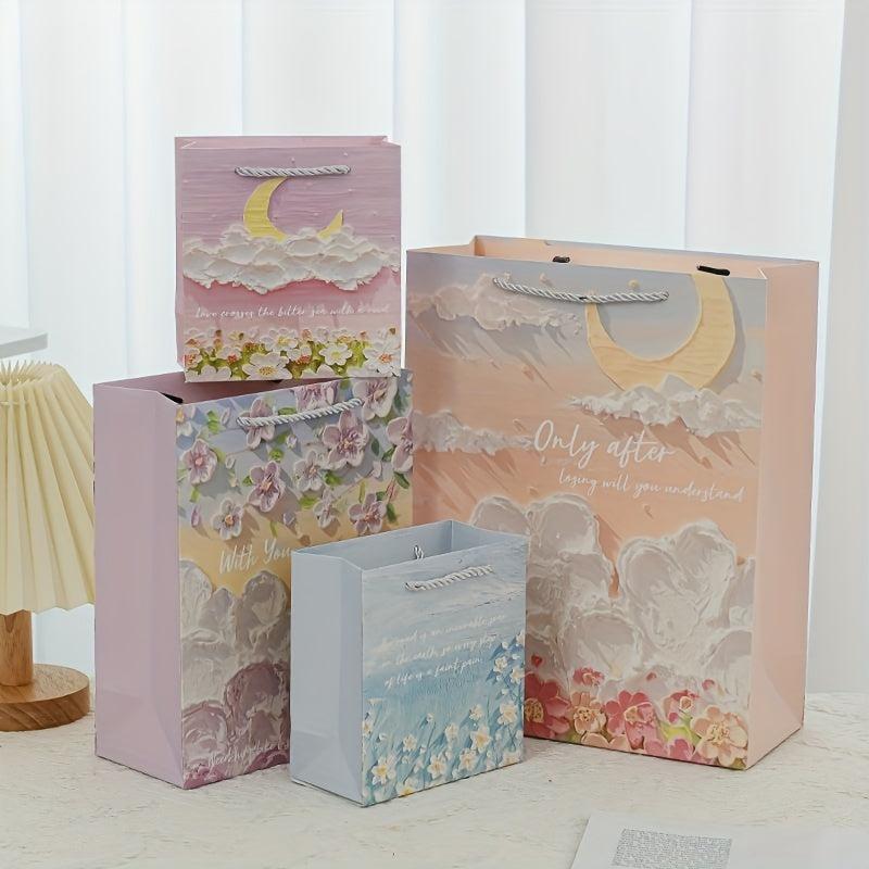 4pcs Oil Painting Tote Gift Bag Set Student Graduation Birthday DIY Gift Bag