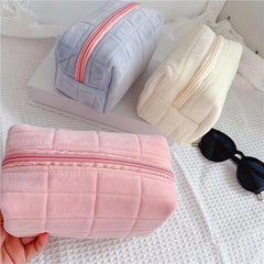 Plaid Quilted Makeup Bag Cosmetic Zipper Travel Storage Bag