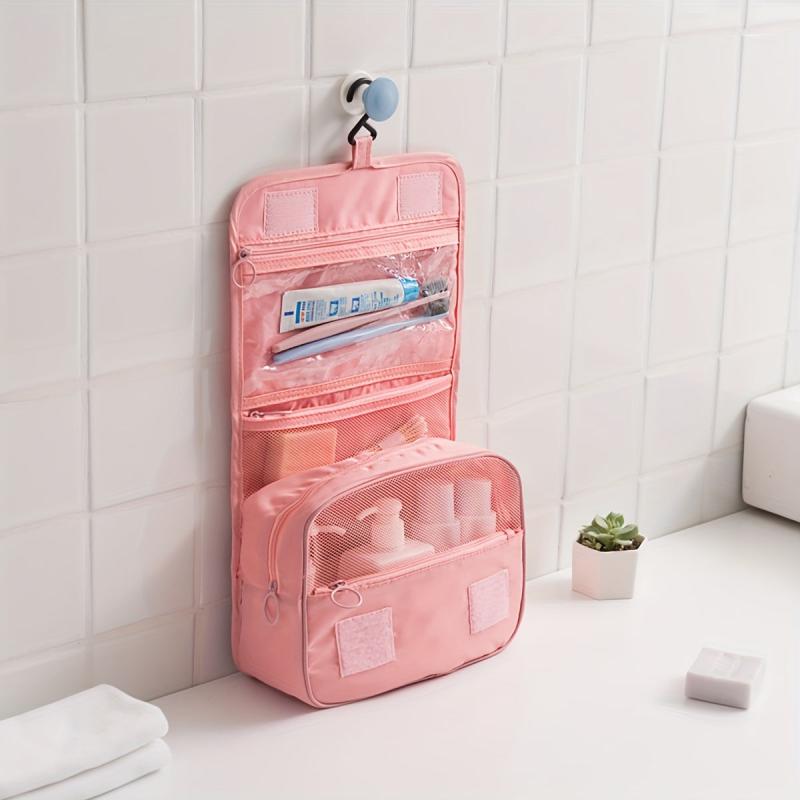 Portable Travel Toiletry Bag Waterproof Storage Mesh Pockets Hook Cosmetic Bag