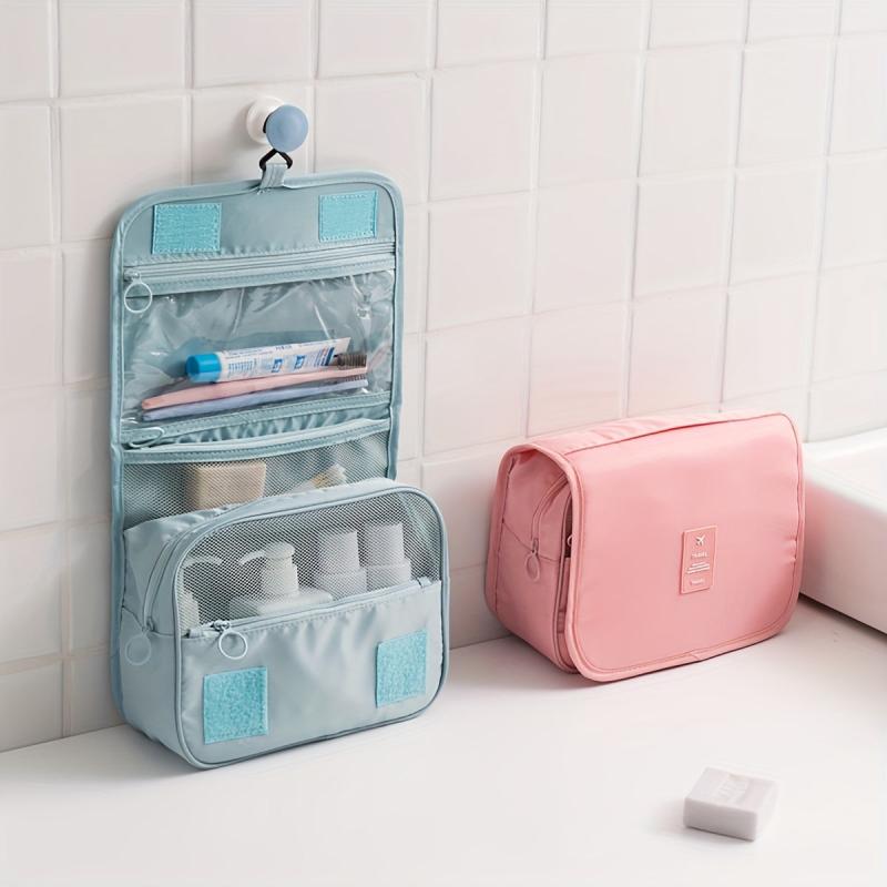 Portable Travel Toiletry Bag Waterproof Storage Mesh Pockets Hook Cosmetic Bag