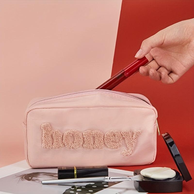Plush Letter Print Cosmetic Bag Zipper Makeup Pouch
