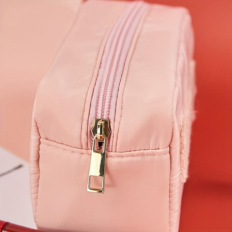Plush Letter Print Cosmetic Bag Zipper Makeup Pouch