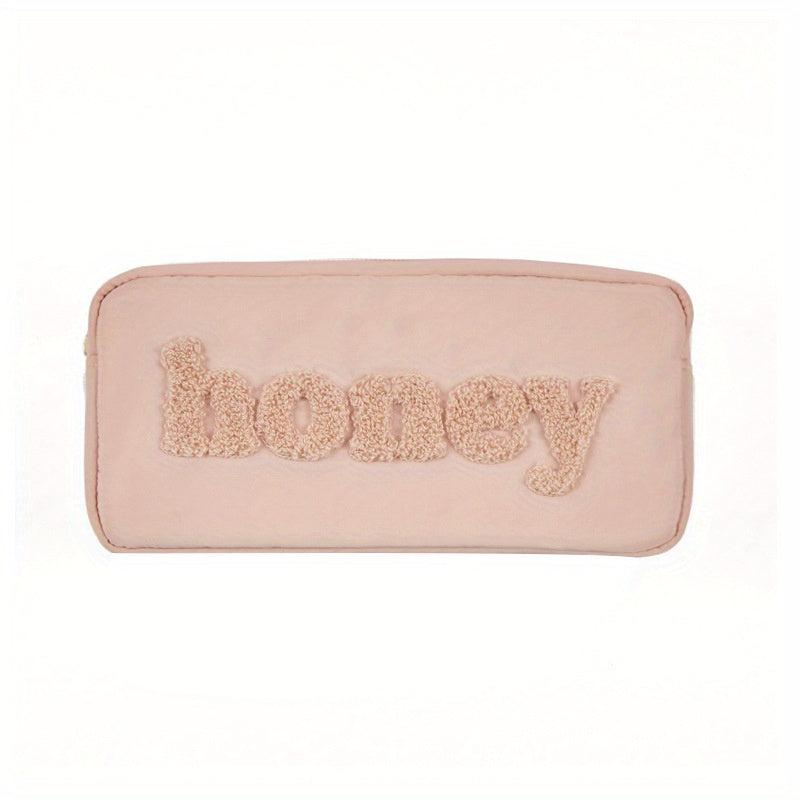 Plush Letter Print Cosmetic Bag Zipper Makeup Pouch