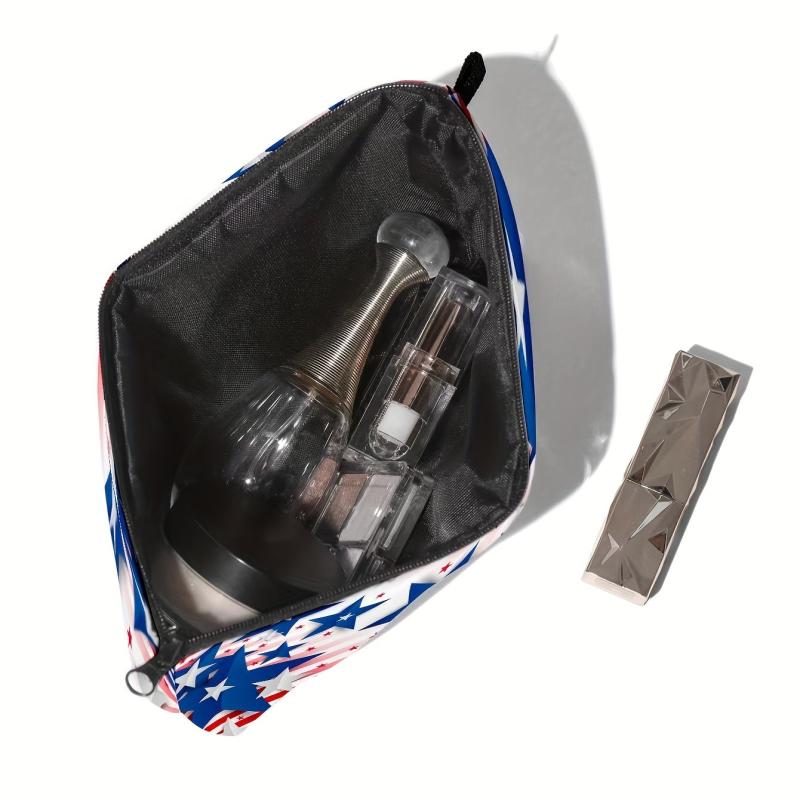 American Flag & Star Makeup Pouch Zipper Cosmetic Bag