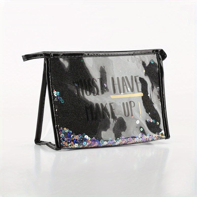 Glitter Sequins Cosmetic Bag PVC Toiletry Storage Pouch Waterproof