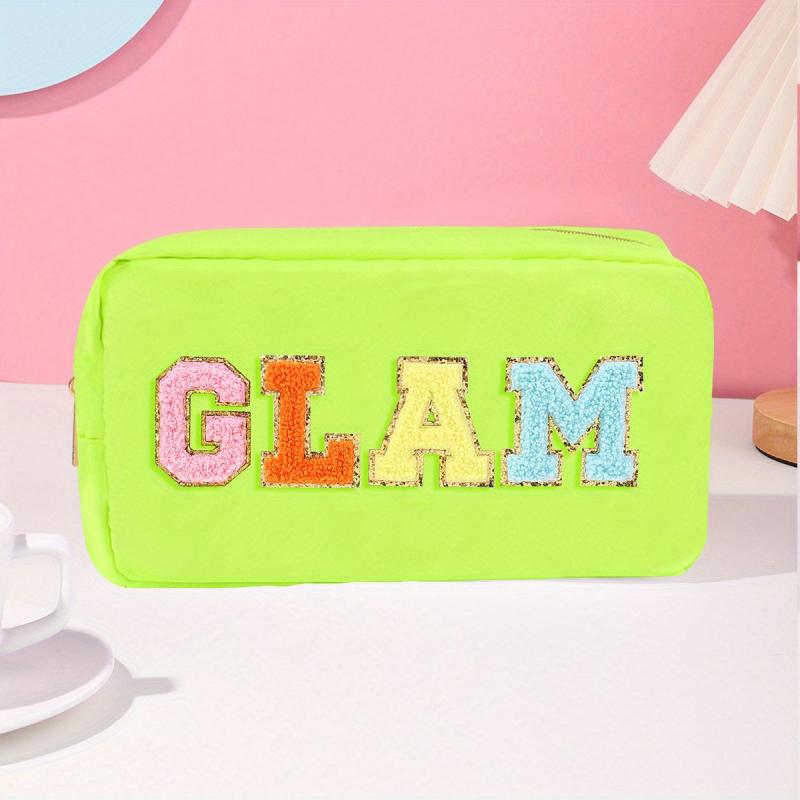 Plush Letter Print Makeup Pouch Zipper Portable Cosmetic Bag