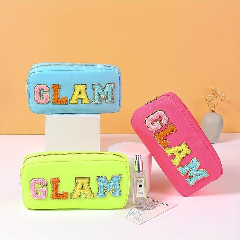 Plush Letter Print Makeup Pouch Zipper Portable Cosmetic Bag