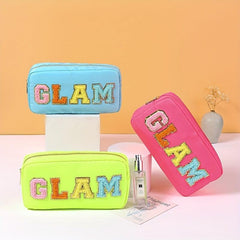 Plush Letter Print Makeup Pouch Zipper Portable Cosmetic Bag