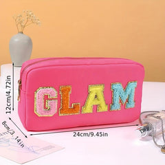 Plush Letter Print Makeup Pouch Zipper Portable Cosmetic Bag