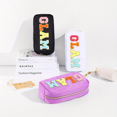 Plush Letter Print Makeup Pouch Zipper Portable Cosmetic Bag