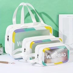 PU Leather Cosmetic Bag Waterproof Toiletry Storage Portable Handle