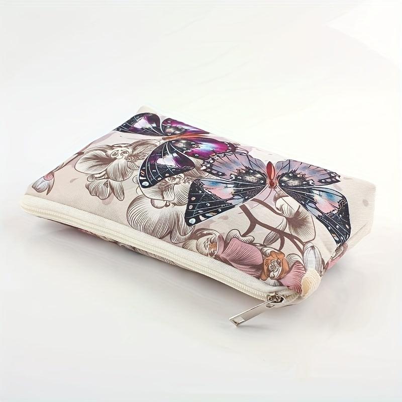 Vintage Butterfly Pattern Makeup Zipper Bag Lightweight Portable Cosmetic Bag