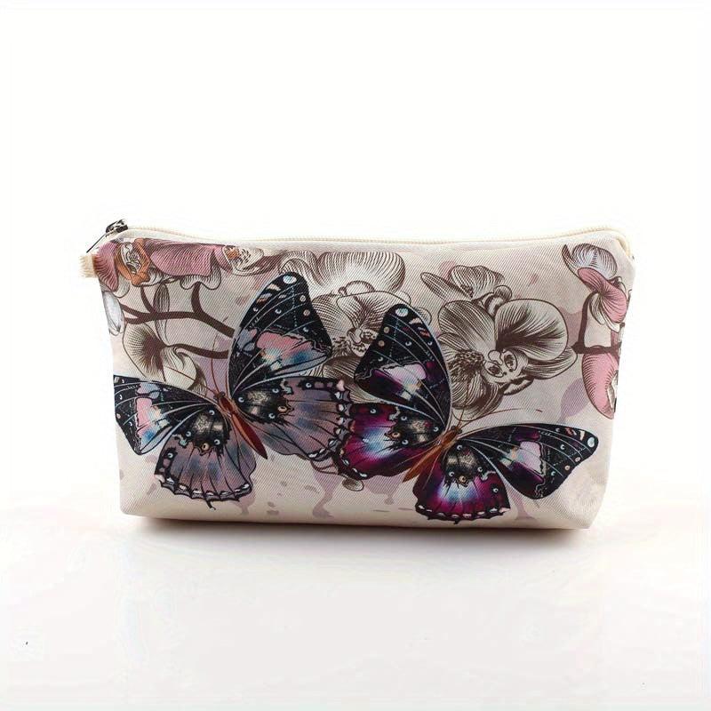 Vintage Butterfly Pattern Makeup Zipper Bag Lightweight Portable Cosmetic Bag