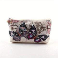Vintage Butterfly Pattern Makeup Zipper Bag Lightweight Portable Cosmetic Bag
