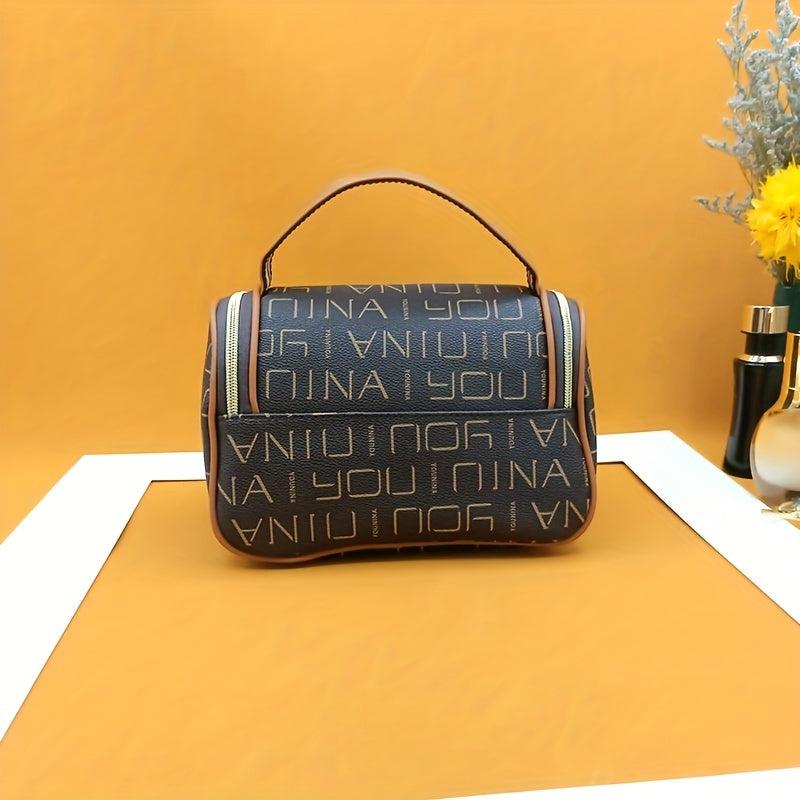 Classic Letter Pattern Makeup Bag Zipper Cosmetic Toiletry Wash Bag