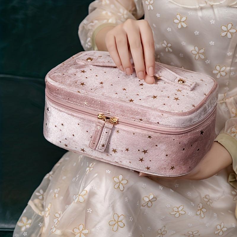 Star Pattern Velvet Cosmetic Bag Portable Toiletry Wash Bag