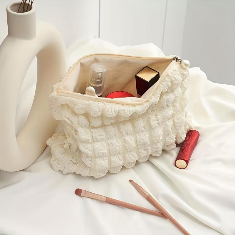 Minimalist Ruched Cosmetic Pouch Solid Carry On Bag