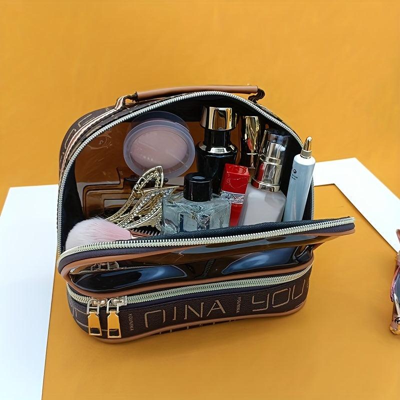 Portable Faux Leather Makeup Bag Waterproof Cosmetics Storage
