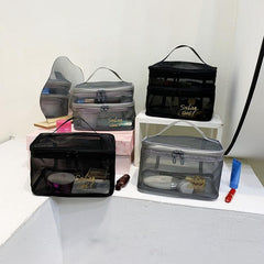 Mesh Clear Cube Travel Cosmetics Bag Portable Storage Handheld Organizer