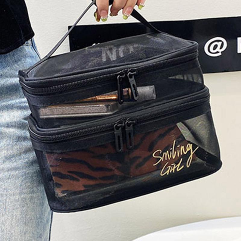 Mesh Clear Cube Travel Cosmetics Bag Portable Storage Handheld Organizer