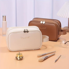 Portable Layer Cosmetic Bag Waterproof Makeup Brush Organizer PU Leather