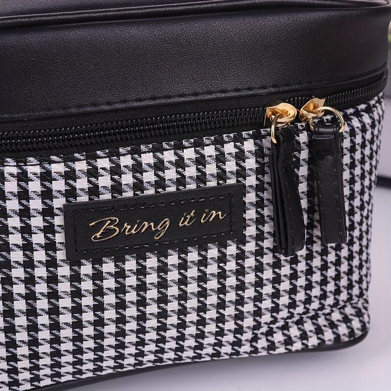 Plaid Handheld Cube Travel Cosmetics Wash Bag Canvas Portable Storage Bag