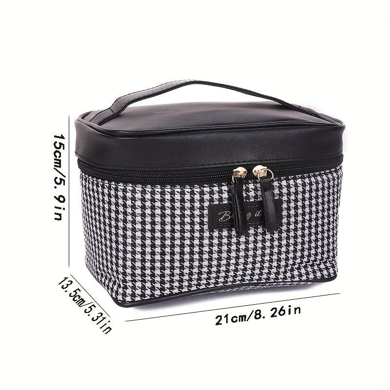 Plaid Handheld Cube Travel Cosmetics Wash Bag Canvas Portable Storage Bag