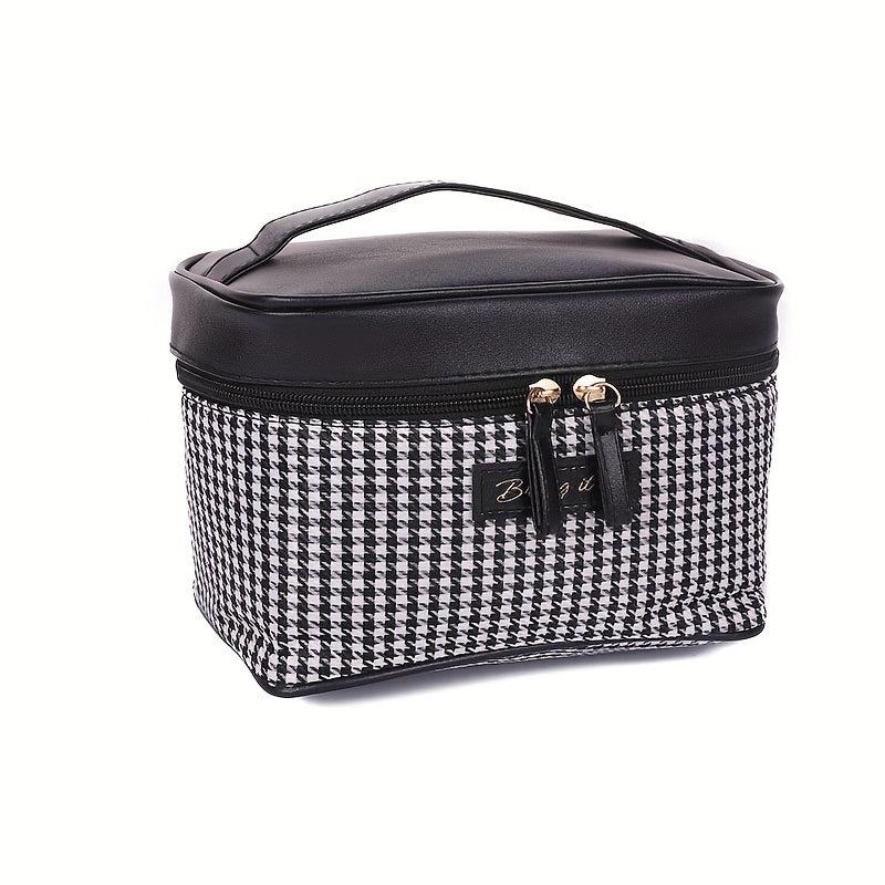 Plaid Handheld Cube Travel Cosmetics Wash Bag Canvas Portable Storage Bag