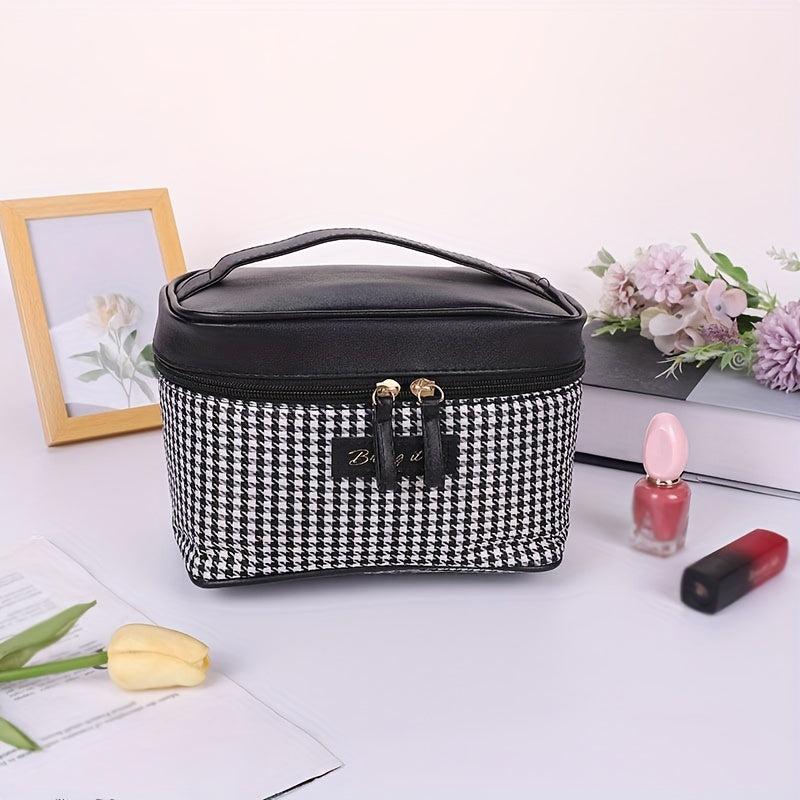 Plaid Handheld Cube Travel Cosmetics Wash Bag Canvas Portable Storage Bag