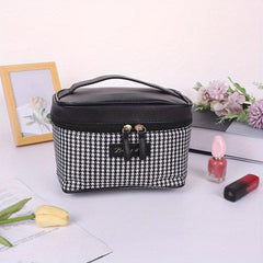 Plaid Handheld Cube Travel Cosmetics Wash Bag Canvas Portable Storage Bag