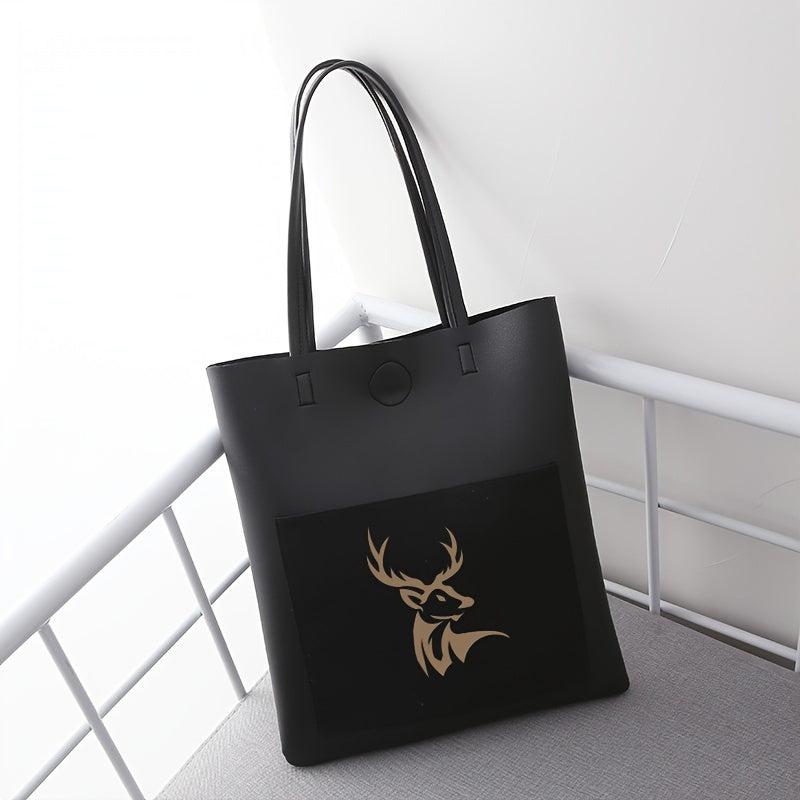 Deer Head Print Shoulder Bag Large Capacity Handbag