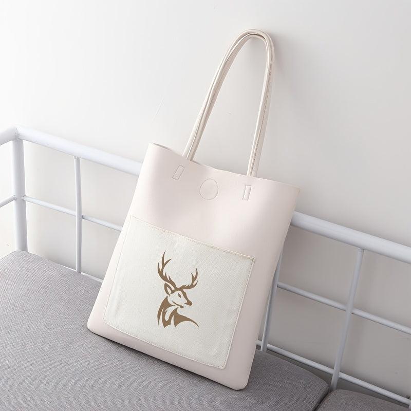 Deer Head Print Shoulder Bag Large Capacity Handbag