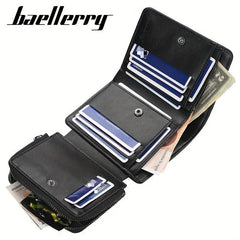 Vintage PU Leather Trifold Wallet Zipper Coin Pocket