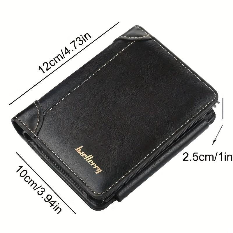 Vintage PU Leather Trifold Wallet Zipper Coin Pocket