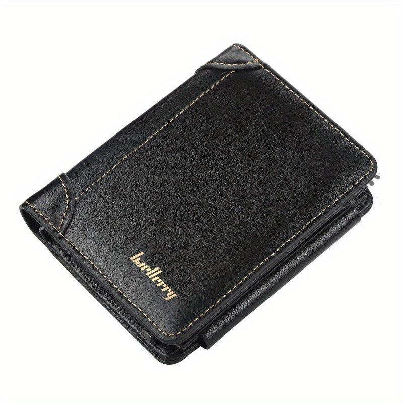 Vintage PU Leather Trifold Wallet Zipper Coin Pocket
