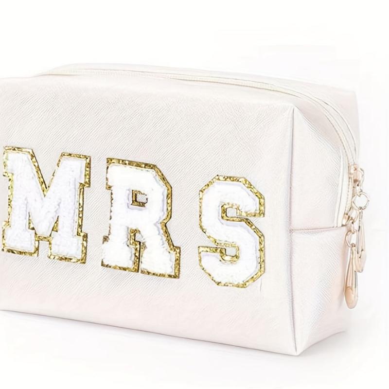 Waterproof Chenille Letter Patch Makeup Bag Travel Storage Pouch