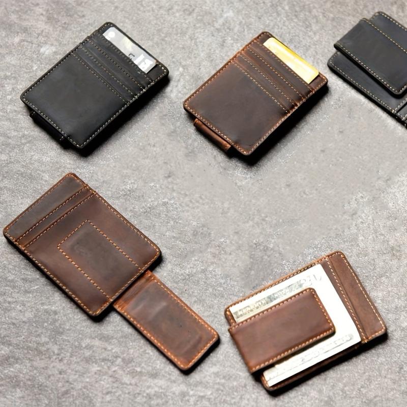 Men's Leather Magnetic Money Clip RFID Blocking Slim Pocket Card Holder