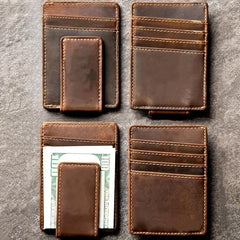 Men's Leather Magnetic Money Clip RFID Blocking Slim Pocket Card Holder