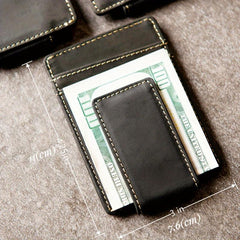 Men's Leather Magnetic Money Clip RFID Blocking Slim Pocket Card Holder