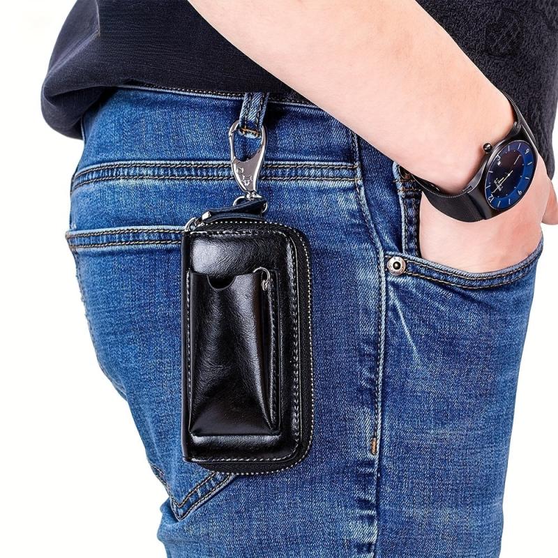 Leather Zipper Key Bag Car Key Holder Household Key Bag