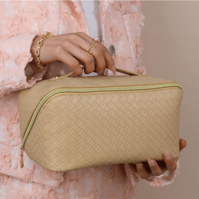 Braided Cosmetic Bag Zipper Makeup Pouch Lightweight Solid