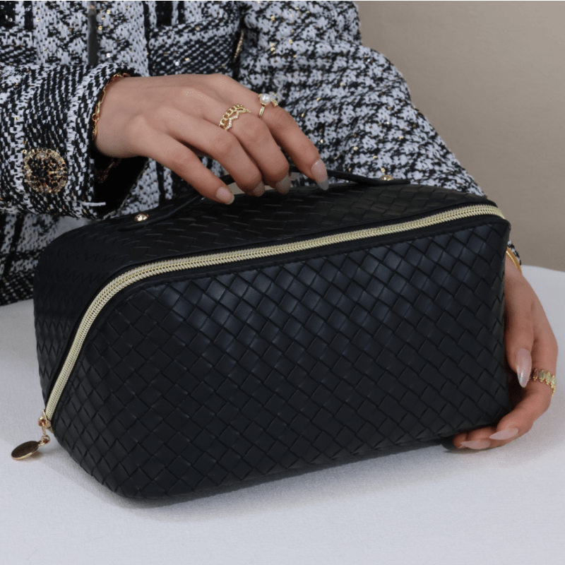Braided Cosmetic Bag Zipper Makeup Pouch Lightweight Solid