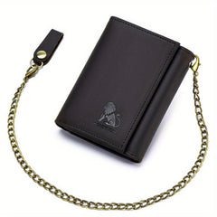 Men's Leather RFID Wallet Chain Trifold Wallet Large Capacity Card Holder