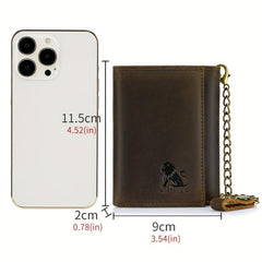 Men's Leather RFID Wallet Chain Trifold Wallet Large Capacity Card Holder