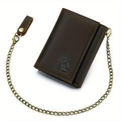 Men's Leather RFID Wallet Chain Trifold Wallet Large Capacity Card Holder