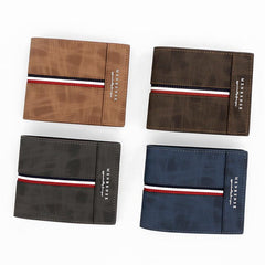 Men's Business Striped PU Leather Wallet Money Clip